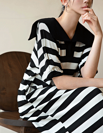 Cent Sailor horizontal striped Dress Korea