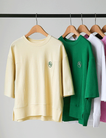 Embroidery Incision 3/4 sleeve Slit T-Shirt Korea