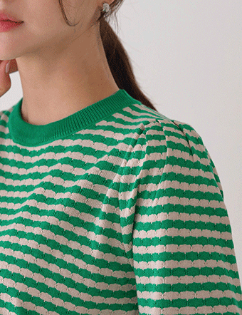 Wave Horizontal Stripes half-sleeve Knitwear Korea
