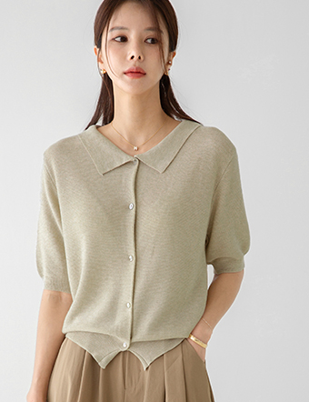 Mother-of-pearl button collar short-sleeved cardigan Korea