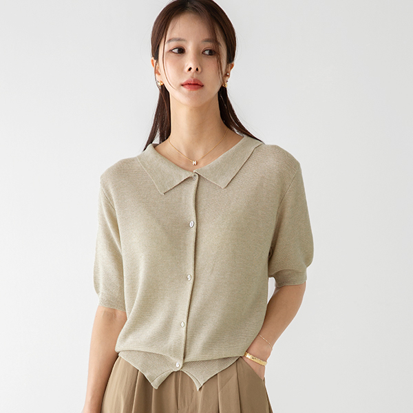 Mother-of-pearl button collar short-sleeved cardigan