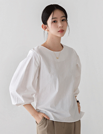 Sleeve Puff Shirring 3/4 sleeve Blouse Korea