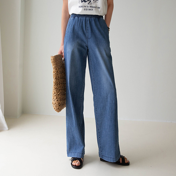 Linen all-banded wide pants
