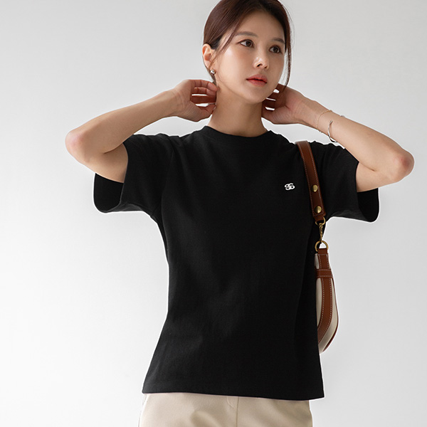 [valyou] Embroidered spandex short-sleeved T-shirt