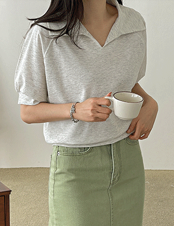 simple Collar Short-sleeve sweatshirt Korea