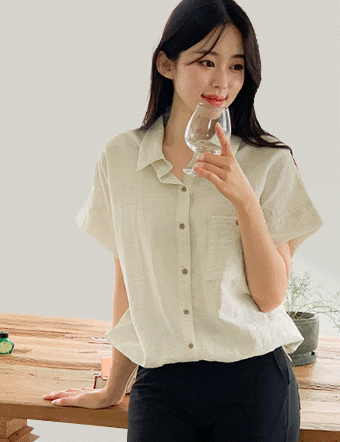 Hem String Linen Short-Sleeved Shirt Korea