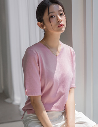 2Type Sleeve Button Short-sleeve Knitwear Korea
