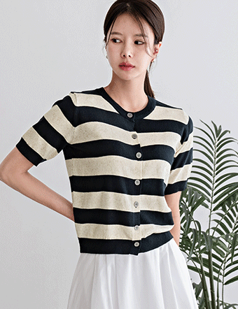 [Planning] Gosuri Linen horizontal striped Cardigan Korea