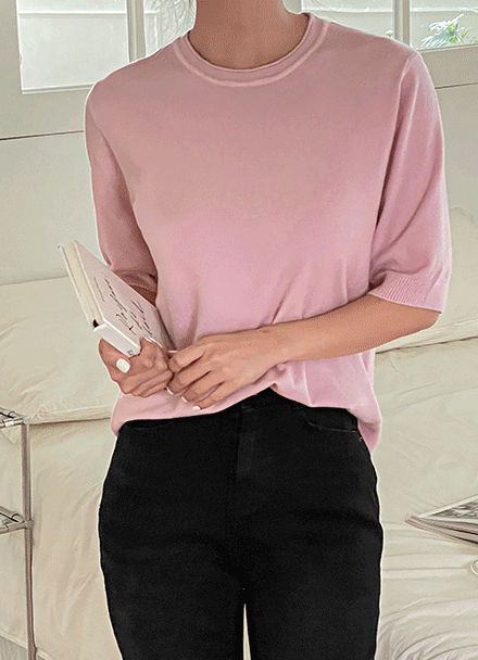 Rolled Round Short-Sleeved Knitwear Korea