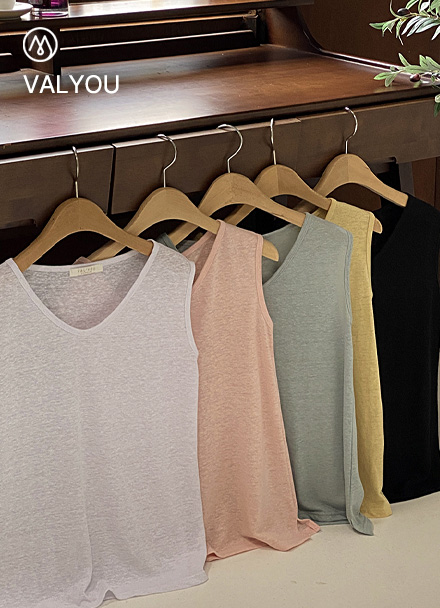 [valyou] Washing Linen V Sleeveless shirts T-shirt Korea