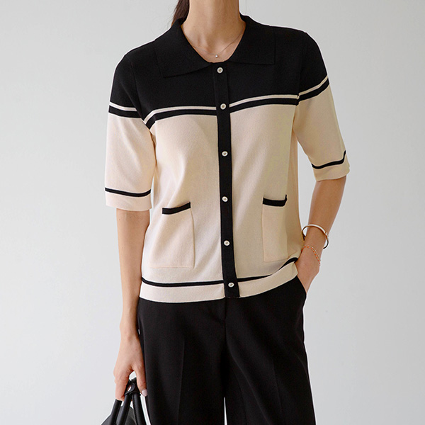 Color matching collar flower button knitwear