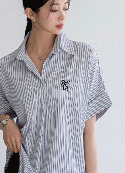 Time Stripe Embroidered Shirt Korea
