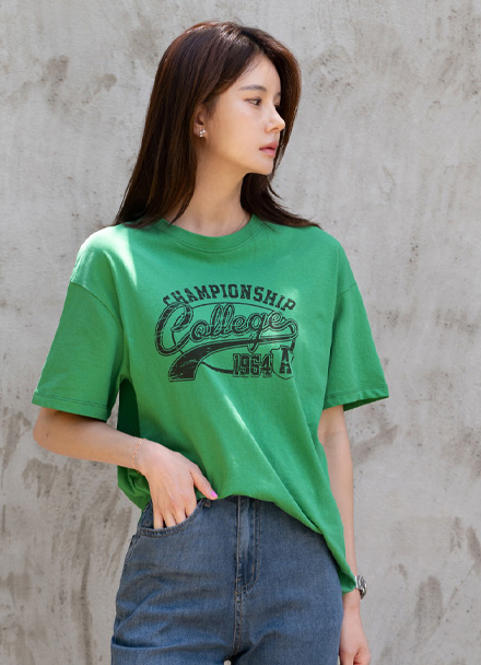 College Printing Short-sleeve T-shirt Korea