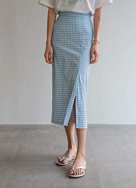 Seersucker Back Banding Check Skirt Korea