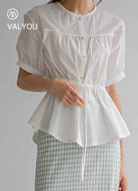[valyou] 허리 string Short-sleeve Blouse Korea