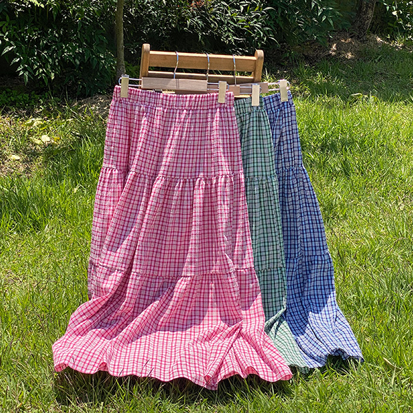 [valyou] Vely Check Cancan Banding Skirt