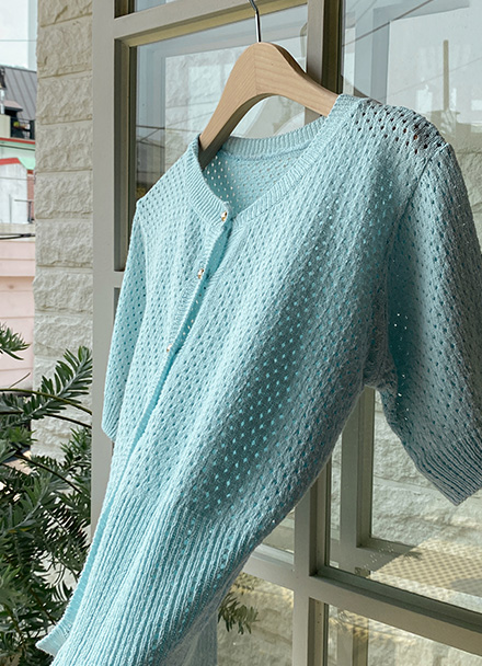 [Dear Short Women] Gold button punching short-sleeved cardigan Korea