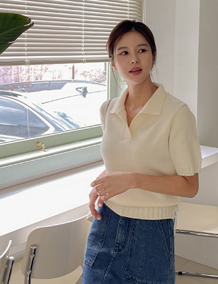 [Dear Short Women] Buenet Collar Short-Sleeved Knitwear Korea