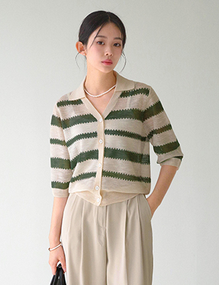 Summer horizontal striped Collar Cardigan Korea