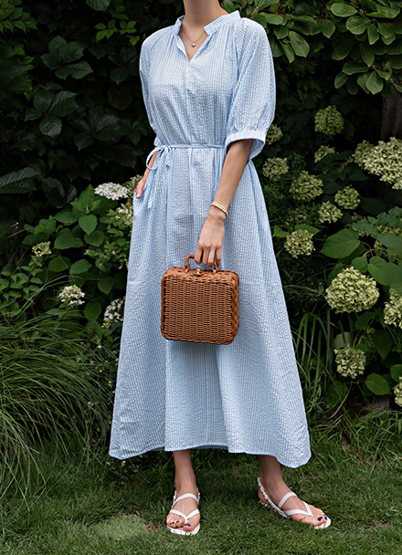 Soda pop fine line Seersucker Dress Korea