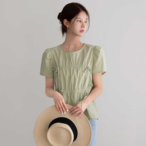Double ribbon shirring blouse