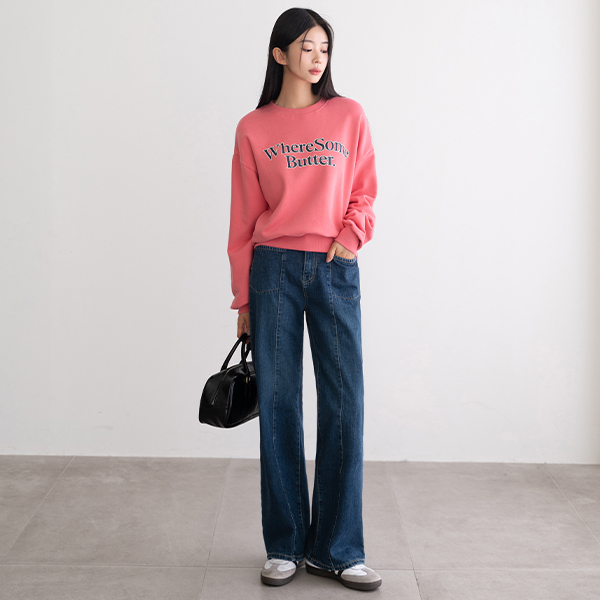 Bella front slit pocket wide denim pants