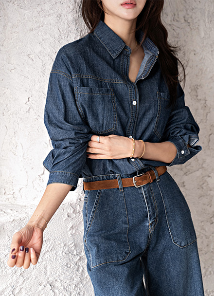Bottom Round Denim Shirt Korea