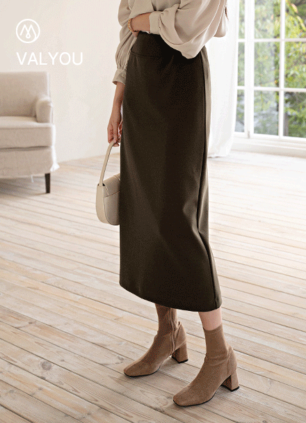 [valyou] H-line slit spandex long skirt Korea