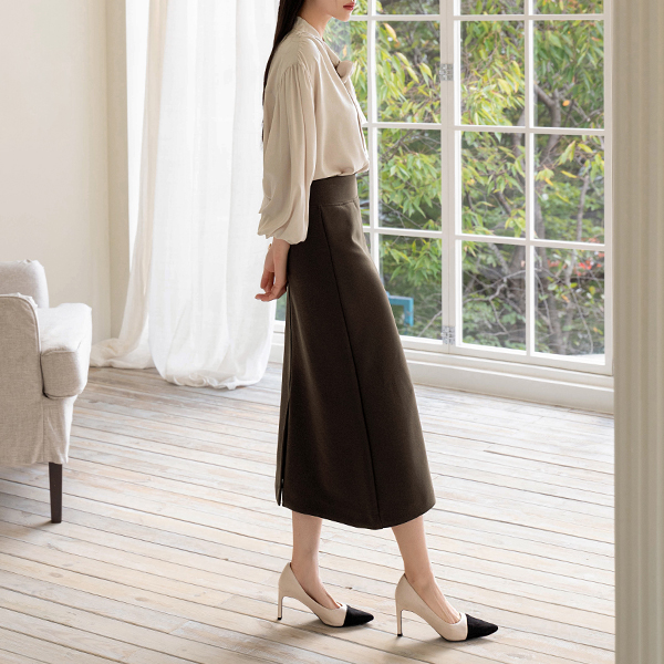 [valyou] H-line slit spandex long skirt