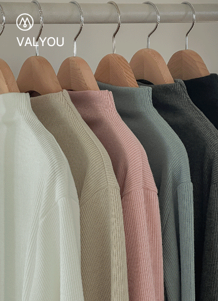 [valyou] Corrugated half-turtleneck spandex T-shirt Korea