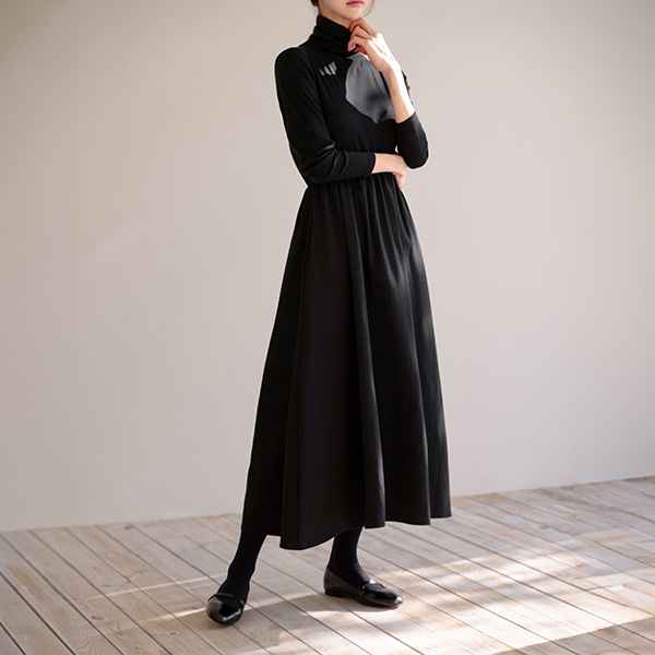 Fleece lined Layered Turtleneck Dress