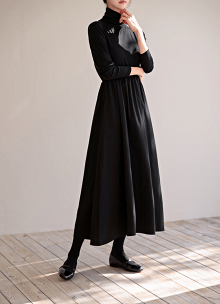 Fleece lined Layered Turtleneck Dress Korea