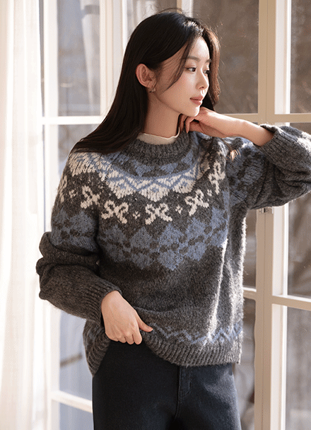 Wool Nordic bowknot Knitwear Korea