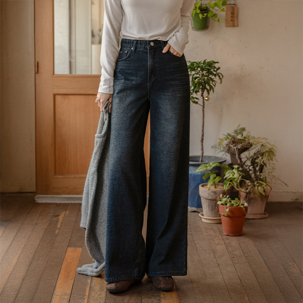 Thick Fleece Lined Banding Denim Pants