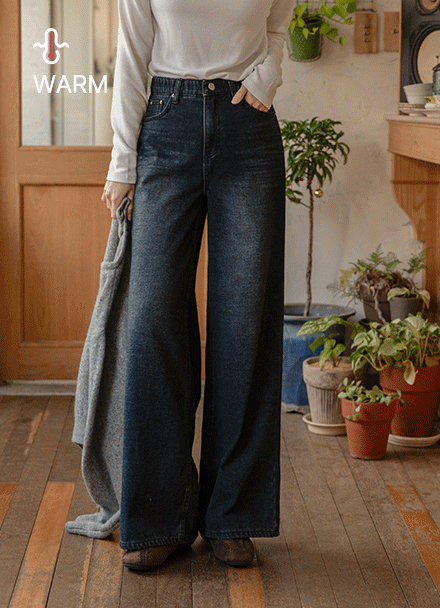 Thick Fleece Lined Banding Denim Pants Korea