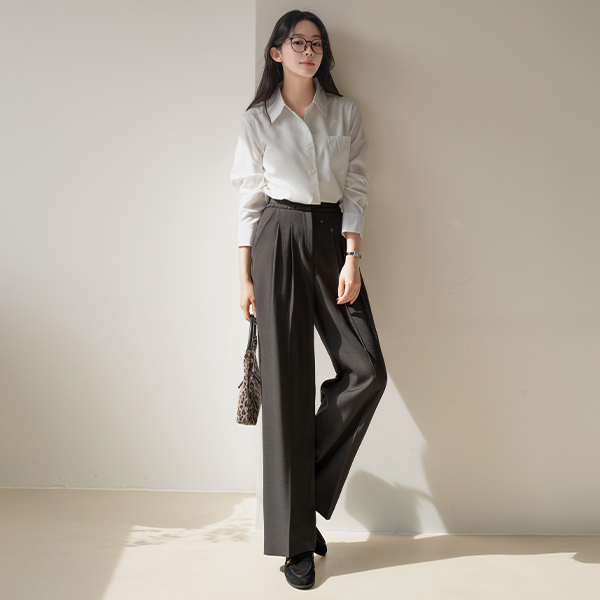 Two-pin tuck Banding Wide Slacks