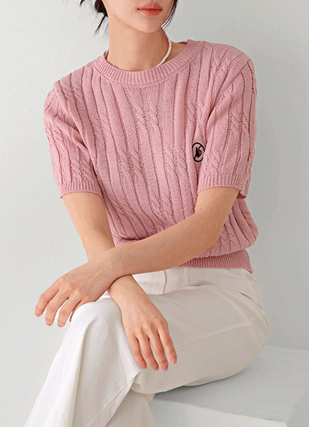 Embroidered R Twiddle Short-sleeve Knitwear Korea