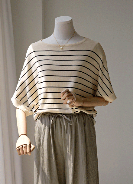 Stripe Stingray Short-sleeve Knitwear Korea