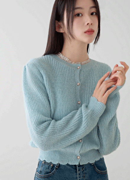 Pearl button mohair cardigan Korea