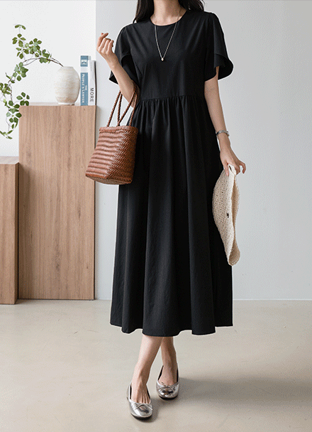 Wing Sleeve Round Long Dress Korea
