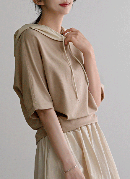 Rosel Color Matching Pintuck Hooded T-Shirt Korea