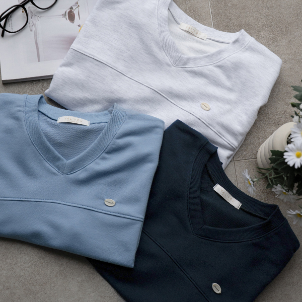[valyou] Pendant V-neck Short-sleeve sweatshirt