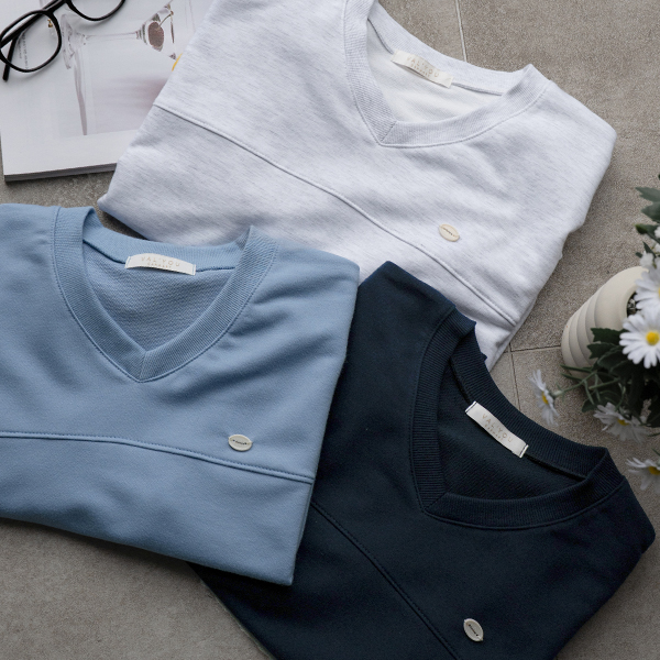 [valyou] Pendant V-neck Short-sleeve sweatshirt