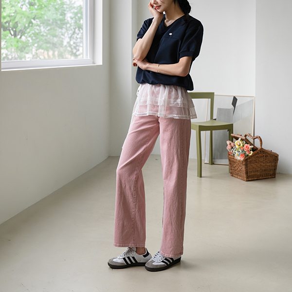 [valyou] Pendant V-neck Short-sleeve sweatshirt