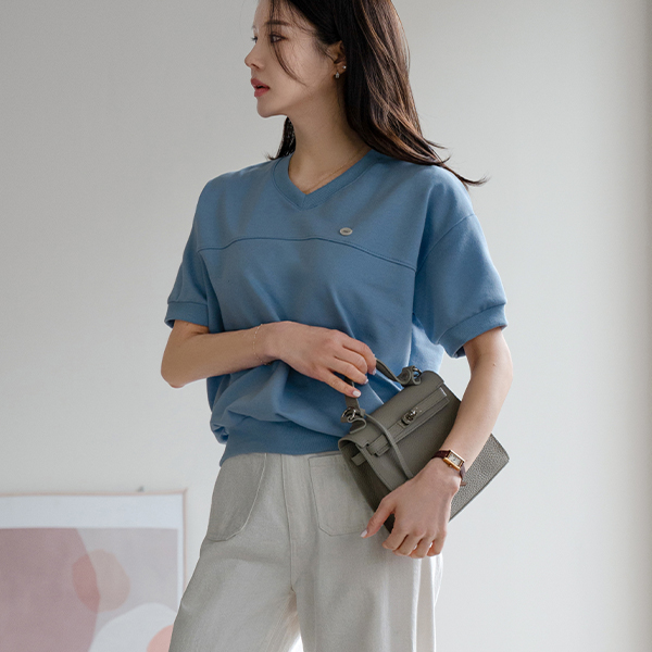 [valyou] Pendant V-neck Short-sleeve sweatshirt