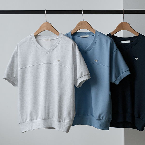 [valyou] Pendant V-neck Short-sleeve sweatshirt