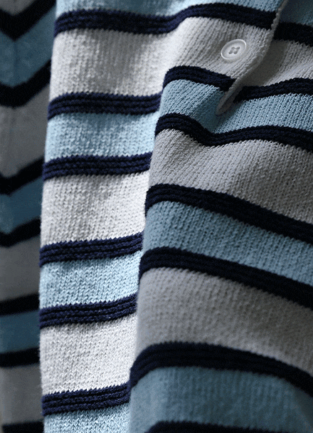 Boucle horizontal striped Collar Short-sleeve Knitwear Korea