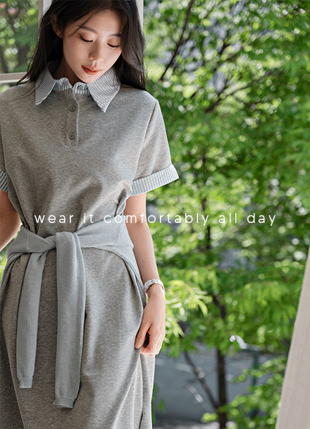 Stripe Color Matching Collar Dress Korea