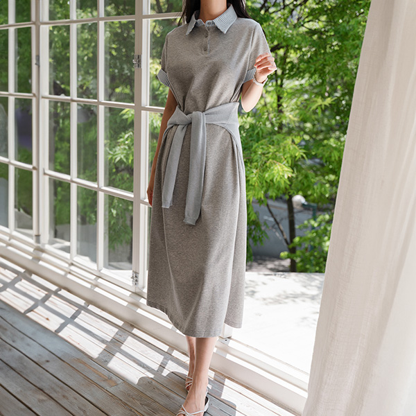 Stripe Color Matching Collar Dress