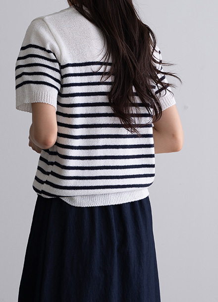 Dant Boucle horizontal striped Short-sleeve Knitwear Korea
